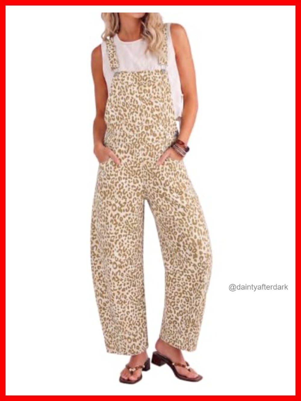 Leopard Print Wide Leg Denim Overalls Adjustable Straps Bib Pocket Cotton Blend